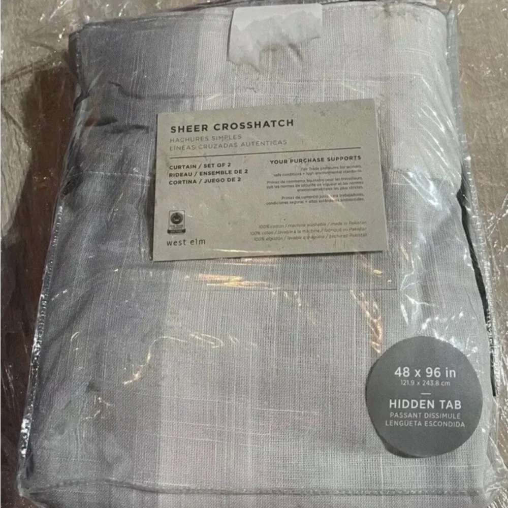 Open Box 1 Pair West Elm Diffused Colorblock Sheer Curtains, Cotton, 48